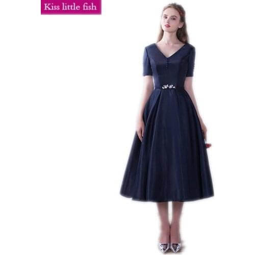 Free shipping Elegant Short Navy blue V Neck prom dresses Special occasion dresses