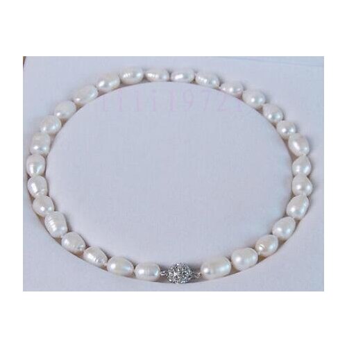 Free shipping 9-10MM white Freshwater cultured pearl necklace