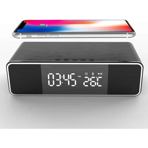 Wireless Fast Charger USB Digital LED Desk Alarm Clock Thermometer Wireless Charger For Mobile Phone FM Radio Speaker