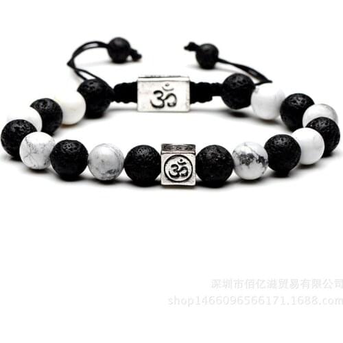 Druzy Square Alloy 8mm Energy Beads Volcanic Lava Rock Bracelet Natural Stone White Turquoises Couple Fashion Woven Bracelet