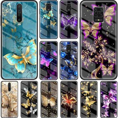 Beautiful Butterfly Tempered Glass Case for Redmi Note 9S 9T 9 9A 9C 10 Pro Max 8 8T 8A 7 K30 K40 Pro Plus Cover Phone Coque Bag