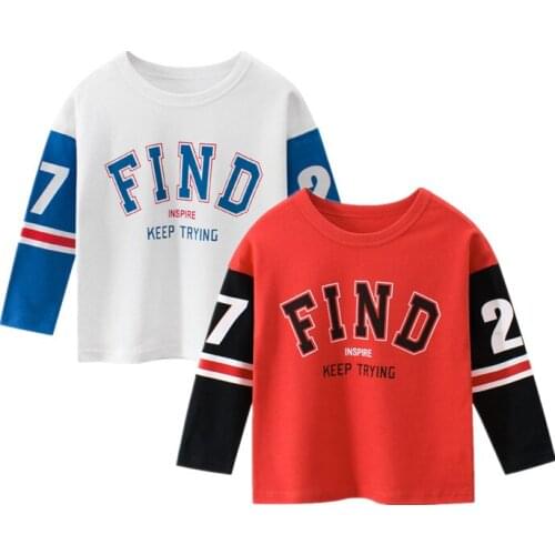 Autumn Spring Kids Long Sleeve T-shirts Cotton Tops Boys Girls Tees Tops Children Sweatshirts white red 2-9Years