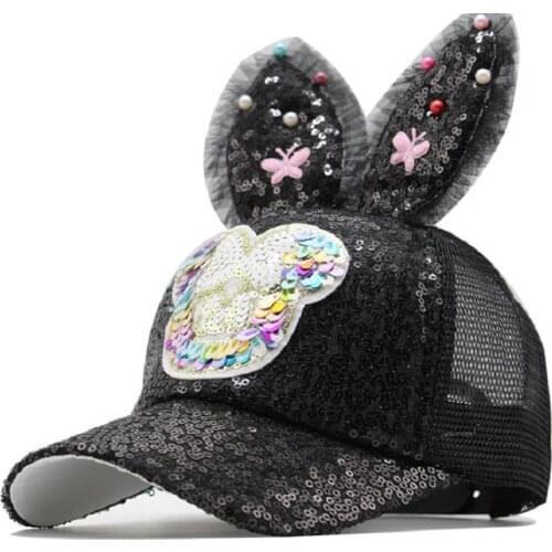 2021 Children Mesh Cap Spring Summer Children Baseball Cap Girls Casquatte Hip Hop Caps Rabbit Ear Pearl Big Bow Kids Sun Hat