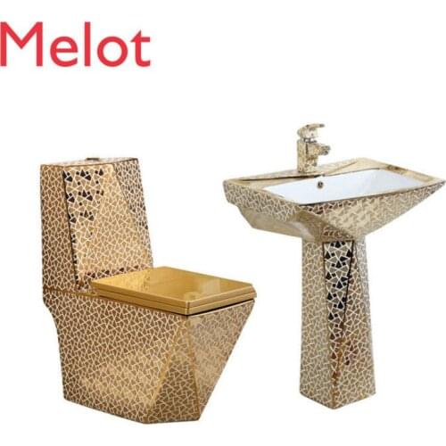 European modern bathroom ceramic one piece gold toilet and color pedestal basin toilet