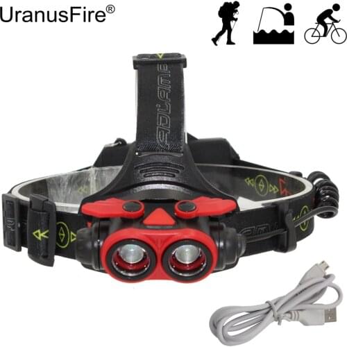 USB Rechargeable Zoomable Headlamp 2x XM-L T6 LED Zoom Headlight Head Lamp Light with USB Charging Cable