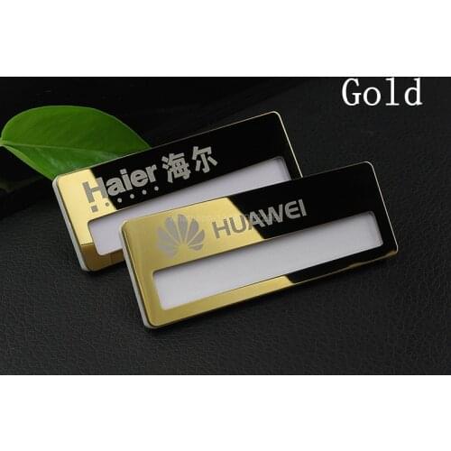 10pcs custom hotel staff name tag 70*25mm engrave personalized employee pin reusable name badge with stainless steel plate