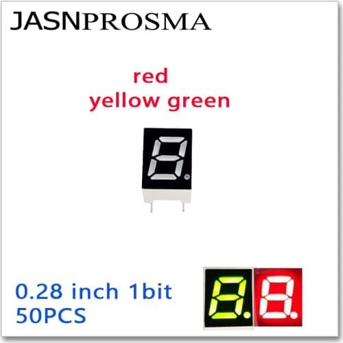 JASNPROSMA 50PCS 0.28 inch 7 Segment one 1 bit digit Tube red yellow green Common Cathode Anode LED Display 0.28" 8pin 0.28inch