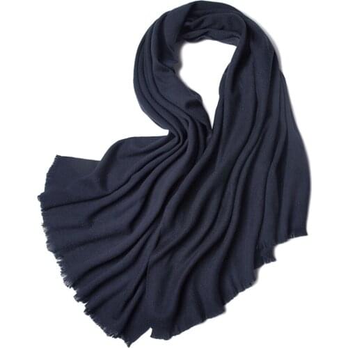 Cashmere lambswool blend thick scarfs shawl pashmina for unisex 65x180cm small frineged dark blue