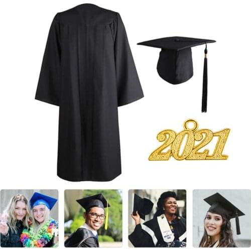 Adults 2021 Graduation Gown and Cap Tassel Drape High School Gown Set Graduation Gown and Tassel Doctoral Cap Sets
