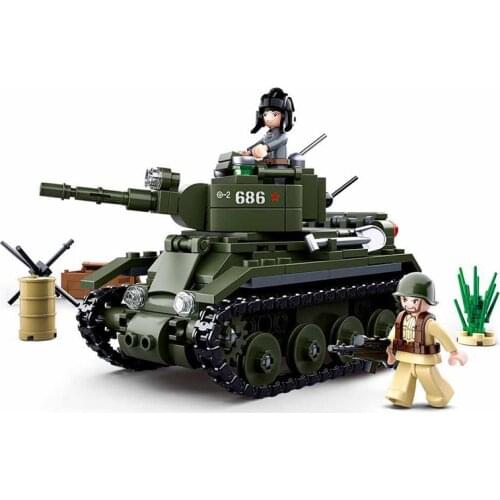 SLUBAN WW2 Military BT-7 Cavalry Tank Model DIY Building Blocks World War II Army Soldier Figures Bricks Classic Kids Toys Gifts
