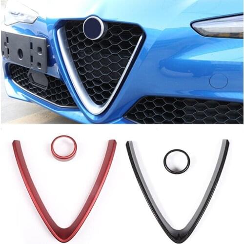 Red or Carbon Fiber Style Car Head Grilles V Frame Decoration Sticker Logo Cover Fit For Alfa Romeo Giulia Styling Accessories