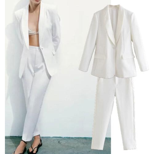 Nlzgmsj Za 2021 Fashion Women Autumn 2 Pieces Blazer Suit Women White Blazer+Pants Sets For Women Sets Female Chic Outfit 202106