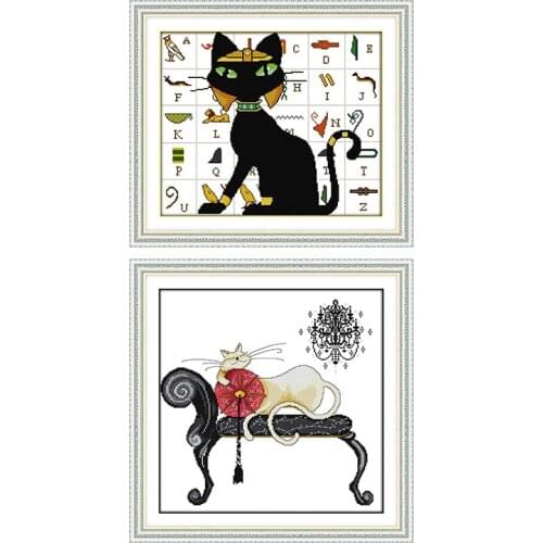 Black Cat and Alphabet Patterns Stamped Cross Stitch Kit 11CT 14CT Printed Fabric DMC Embroidery Kit DIY Handmade Needlework Kit