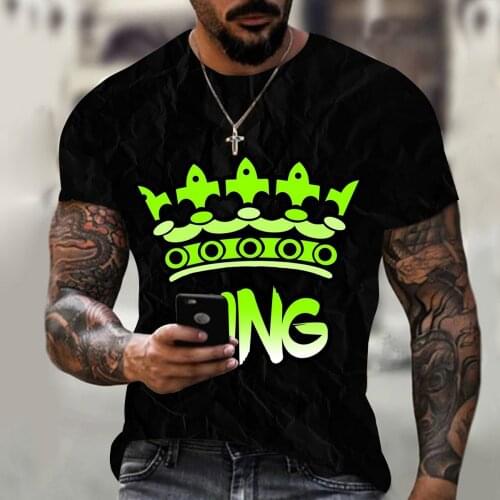 2021 new mens KING Crown summer 3D printing T-shirt fashion trend short-sleeved top casual sports plus size mens T-shirt