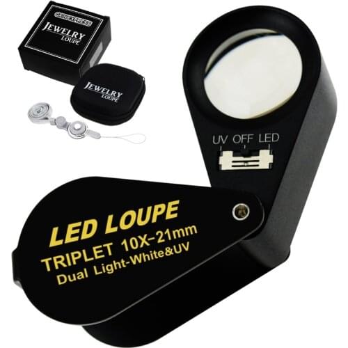 Optical Glass Magnifier 10x 15x 20x 30x Loupe 21mm 6 LED Light UV Light Black Frame Achromatic Lens Magnification Jeweler