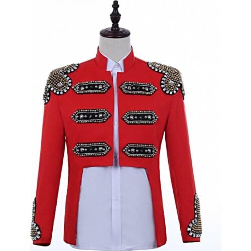 Pesonalized Design Male Rhinestone Bead New Pattern Hollow Out Red Casual Suits British Style Man Unique Performance Costumes