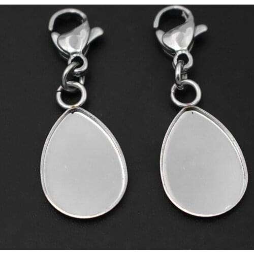 Stainless Steel 10x14mm Drop Bezel Pendant Tray Lobster Clasp Connector Resin Cameo Cabochon Base Setting for Charms Jewelry DIY