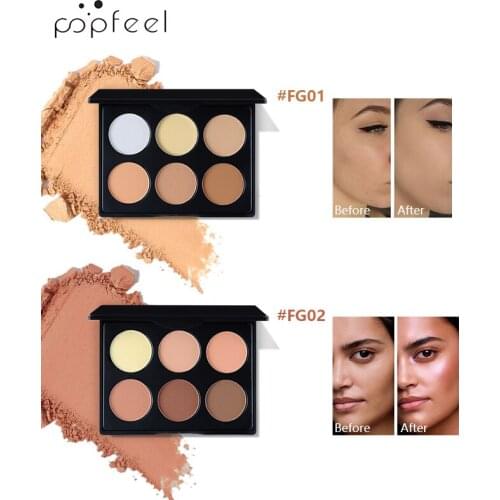 POPFEEL 6 Colors Face Setting Powder Facial Pressed Powder Blusher Retouching Shadow Oil-Control Brighten Foundations Makeup 55g