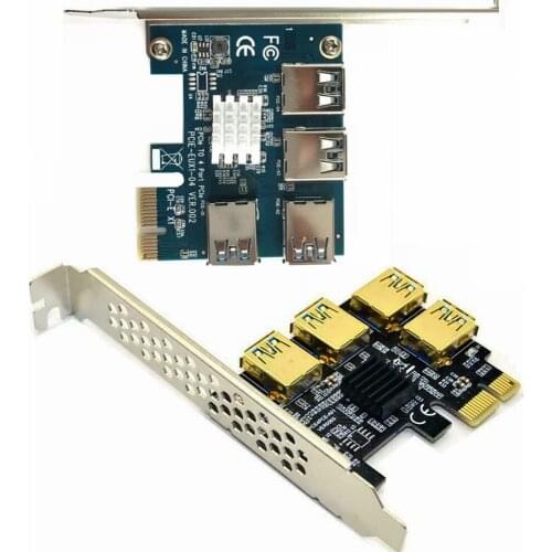 10pcs PCIe 1 to 4 PCIe 16X Riser Card PCI-E 1X to 4 USB 3.0 Riser Adapter Port Multiplier Card for BTC Bitcoin Miner Mining