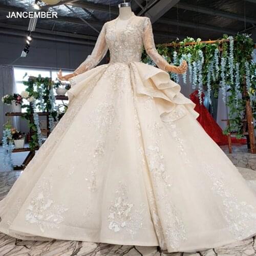 HTL958 luxury ball gown wedding dresses cathedral v-neck appliques wedding gowns button back champagne vestidos novias boda 2020