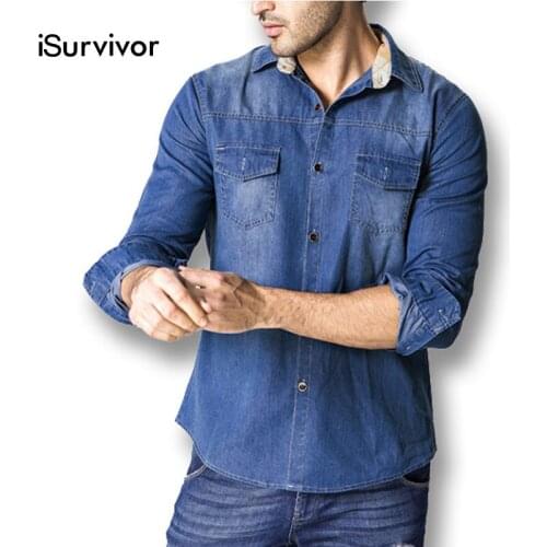 2021 New Men Large Size Shirts M-6XL Mens Casual Fashion Slim Fit Large Size Long Sleeved Turn Down Collar Denim Shirts Hombre
