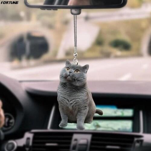 Cute Cartoon Cat Car Rearview Mirror Decoration Charm Little Dog Keychain Pendant Gift Keyfob For Auto Decoraction Ornaments