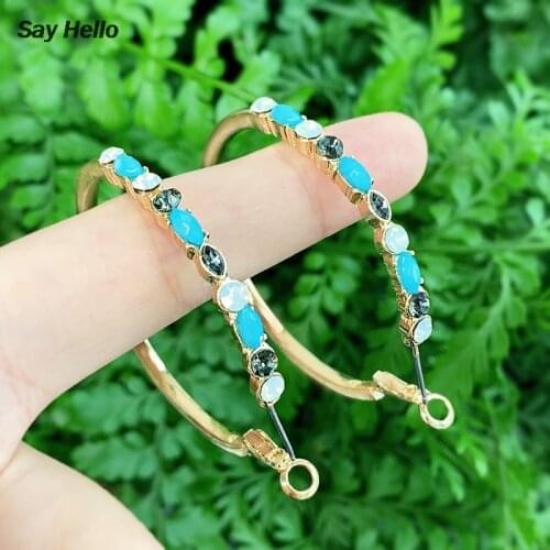 SAY HELLO Boho Handmade Turquoises Stones Inlaid Big Circle Hoop Earrings Womens Female Round Jewelry Femme Brincos B20214