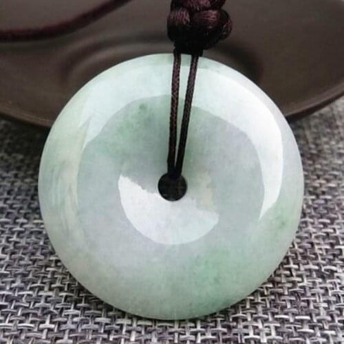 Certificate)Natural Green Jades Stone Pendant Carved Round Peace Buckle Pendant Necklace Womens Fashion Jades Jewelry