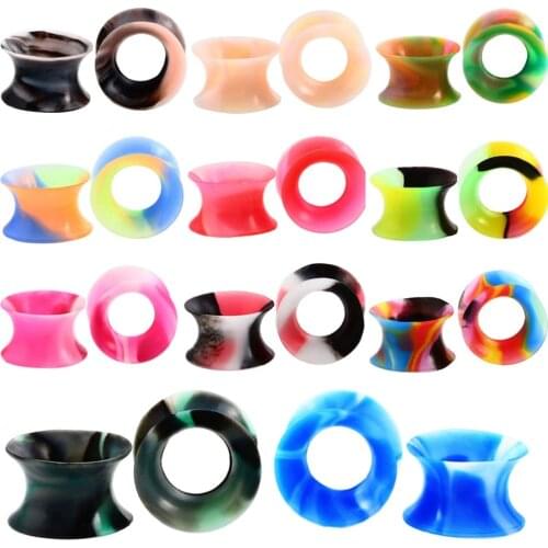 Alisouy wholesale 22pcs/lot Silicone Ear Piercings Flexible Ear Plugs and Tunnels Thin Gauge Ear Expander Earlets Body Jewelry