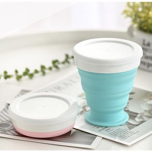 200ML New Folding Silicone 4 Color Portable Retractable Collapsible With Cover Outdoor Students Practical Travel Camping Cup