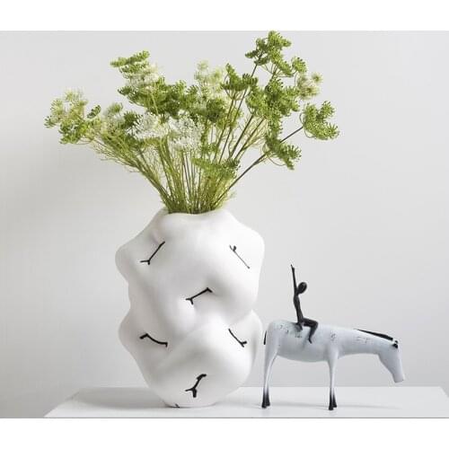Modern Abstract Special Shaped Vase Stitch Stitching Pattern Ceramic Ornaments Insert Flower Ware Dining Table Decoration