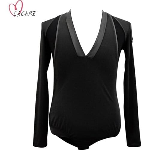 Leotard Bodysuit Mens Shirts for Latin Ballroom Dance Competition Top Practice Wear D0838 PU Collar Mesh Sleeve S-2XL CACARE