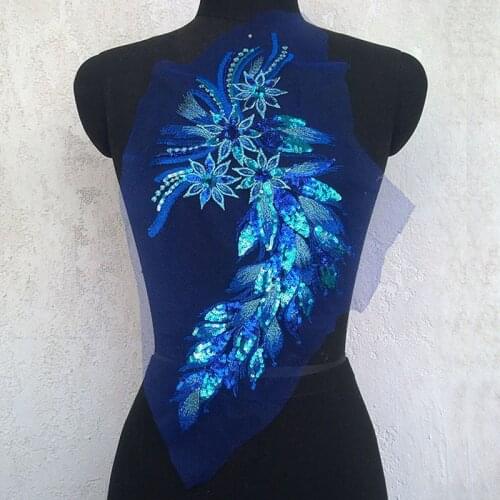 Blue Gold Embroidery tulle mesh Fabric, DIY Neckline Collar Lace Fabrics Applications for clothes Sewing Craft Supplies
