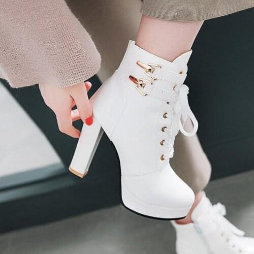 2019 Women British Belt Buckle Thick Heels Martin Boots Female Autumn And Winter High-heeled Shoes