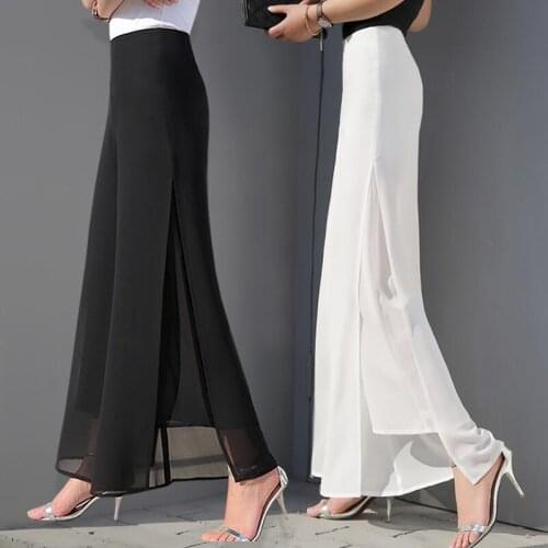 2019 Summer New Chiffon Pants High Waist Large Size Long Pants Skirt Casual Split Wide Leg Pants Ladies Loose Trousers 4XL R407