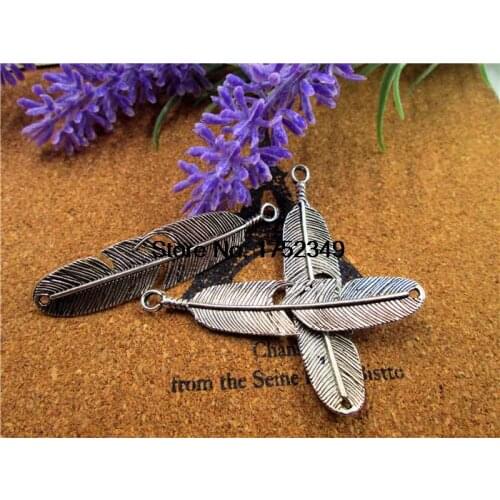10pcs of Antique Tibetan silver Feather connector charms 46x11mm