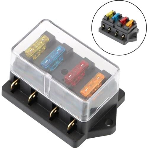 12V/24V+4 Way Fuse Block & Warning Indicator 4 Ways Blade Fuse Block For Auto Car Marine Trike Plastic Cover Fuse Box Holder