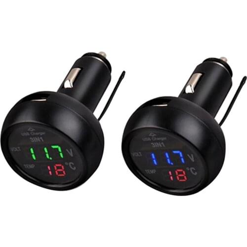 3In1 Multi-function Dashboard Car Voltmeter Thermometer USB Mobile Phone Charger for 12-24V Car SUV Trucks