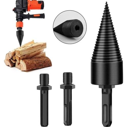 32/42mm Firewood Drill Bit Wood Log Drill Bit Steel Firewood Splitter Screw Cone Driver With Handles Electric Drill Accessories
