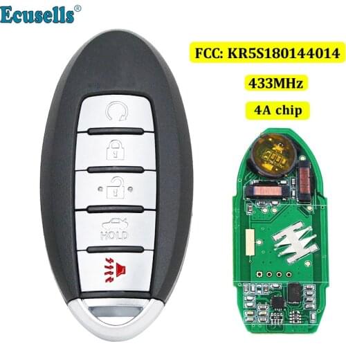 5 buttons smart remote key fob 4+1 button 433MHz 4A chip For Nissan Altima Maxima Pathfinder uncut KR5S180144014 S18014020