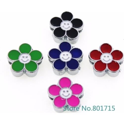 50p 8mm Flower slide charm wholesale price SL471 Internal Dia.8mm fit 8mm wristband belt keychain dog collar bracelets