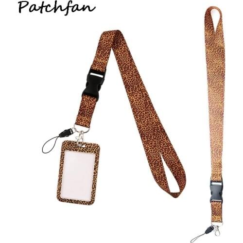 AD637 Patchfan Cartoon Leopard Necklack Lanyard Key Gym Strap Multifunction Mobile Phone Decoration With Card Holder Cover