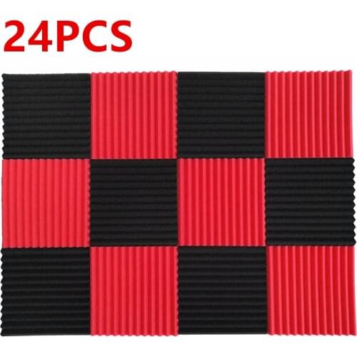 24PCS Acoustic Foam Black Red 1 X 12 X 12 inch Soundproofing Foam Absorbing Sound Sponge Foams Acoustic Studio Foam Wedges