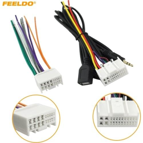 FEELDO 5Set Car Audio CD Stereo Wiring Harness Adapter With USB/AUX Plug For Hyundai IX35/Elantra/Santa Fe #FD-4117