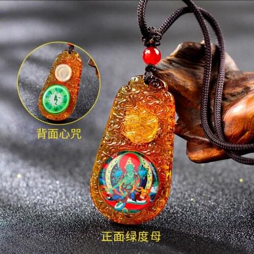 Asia Buddhism GOOD LUCK God Green Tara Guan yin Crystal Buddha card pocket Amulet Effective protection Mascot Pendant Mantra