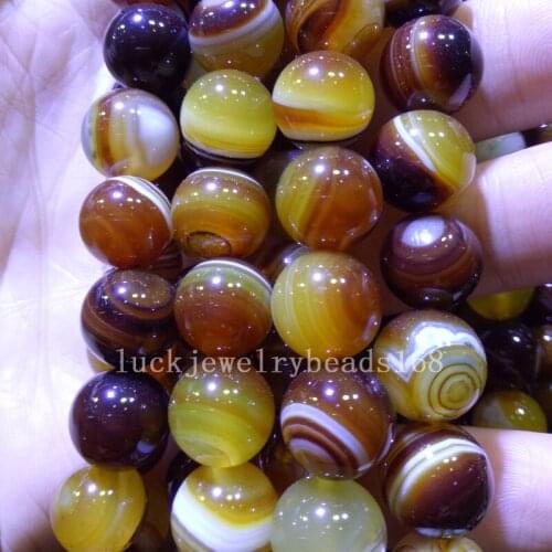 Free shipping Fashion Jewelry 6mm 8mm 10mm 12mm 14mm Yellow Brown Chalcedony Stripes Chalcedony Ball Loose Beads 15.5" FG7320