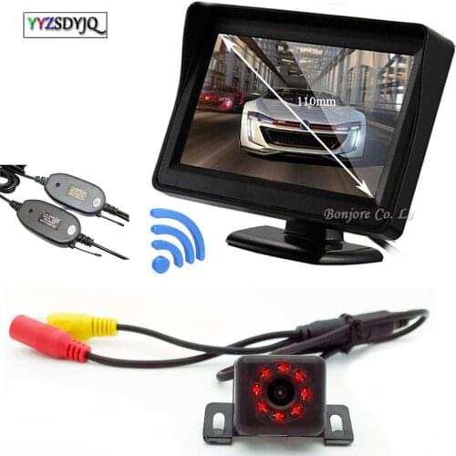 Wireless 8 Infrared Night Vision Car Rear View Camera With 4.3 inch Car Rearview Mirror Monitor Parking Assistant