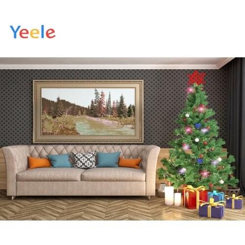 Christmas Tree Wooden Floor Sofa Pillow Gift Decoration Backdrop Photography Custom Photographic Background For Photo Studio