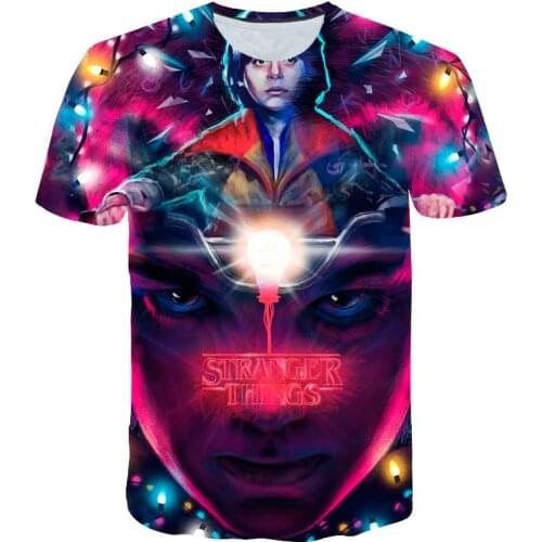 Running shirt animal printing bicycle shirt cartoon toddler girl cool t shirt Cute Stranger things T-shirt TV Childrens wear 3D