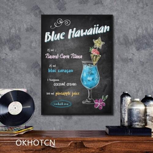 Canvas Hd Print Picture Wall Art Blue Hawaiian Drink Painting Home Decor Black Blue Nordic Poster For Shop Living Room No Frame